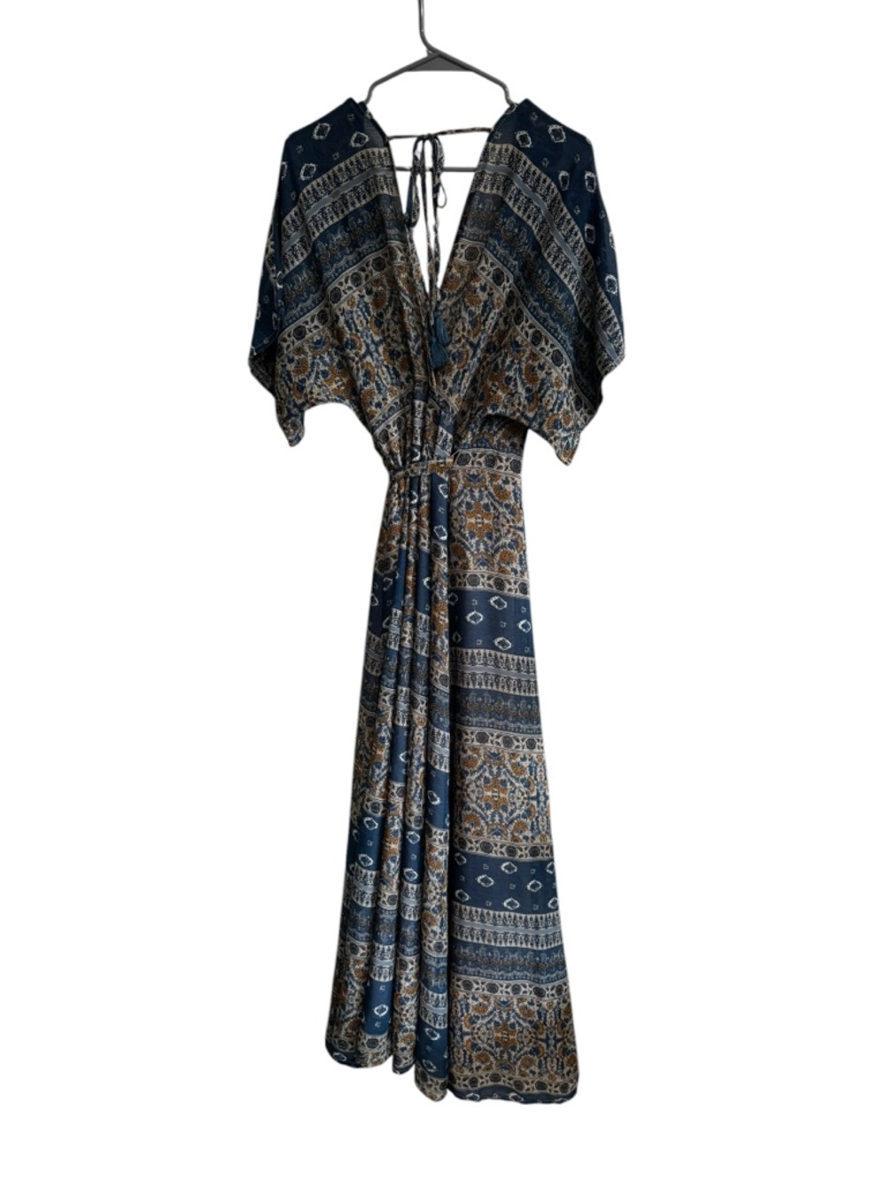Vici Blue Patterned Maxi Dress with Tan Accents - Picture 3 of 5